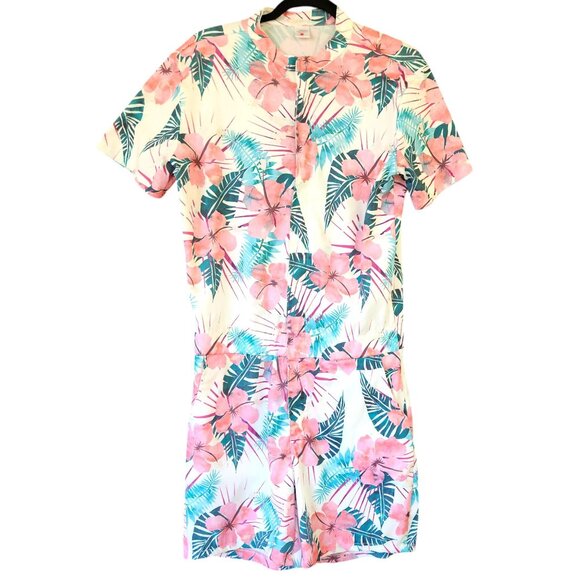 Men's Short Sleeve 3D Graphic Romper Tropical Floral Print Zip Front  Sz. Medium - Picture 4 of 10